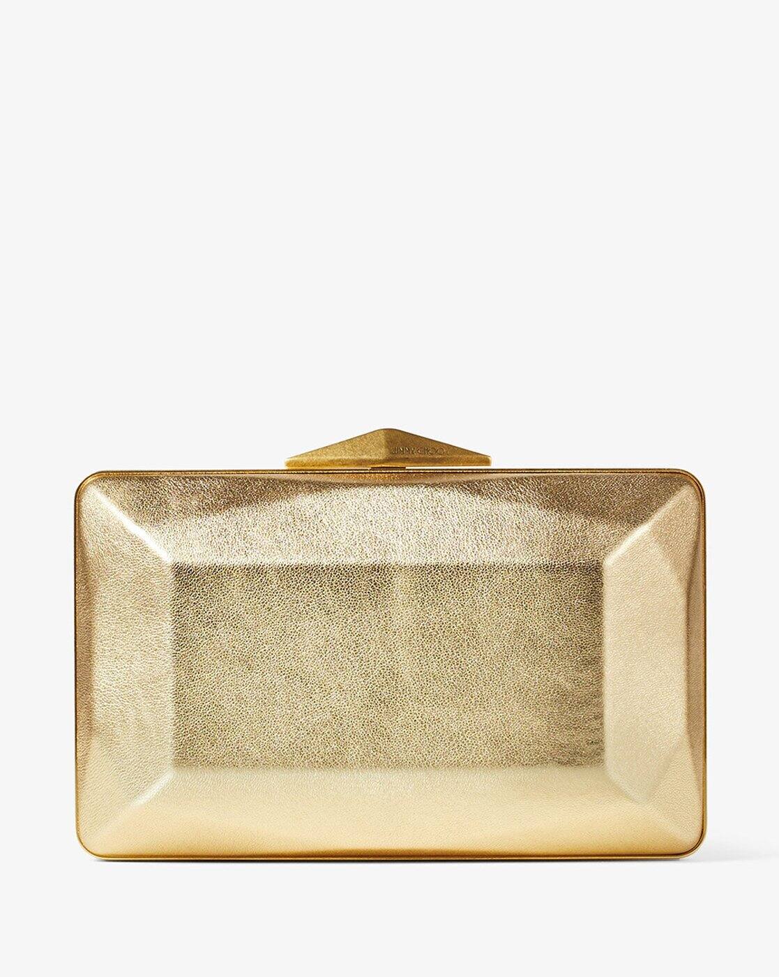 Buy Jimmy Choo Gold Metallic Nappa Diamond Box Clutch | Gold Color
