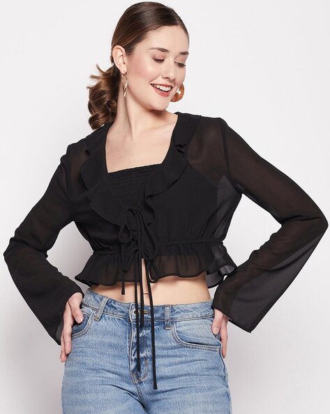 Madame Women Ruffle-Trim Crop Shrug