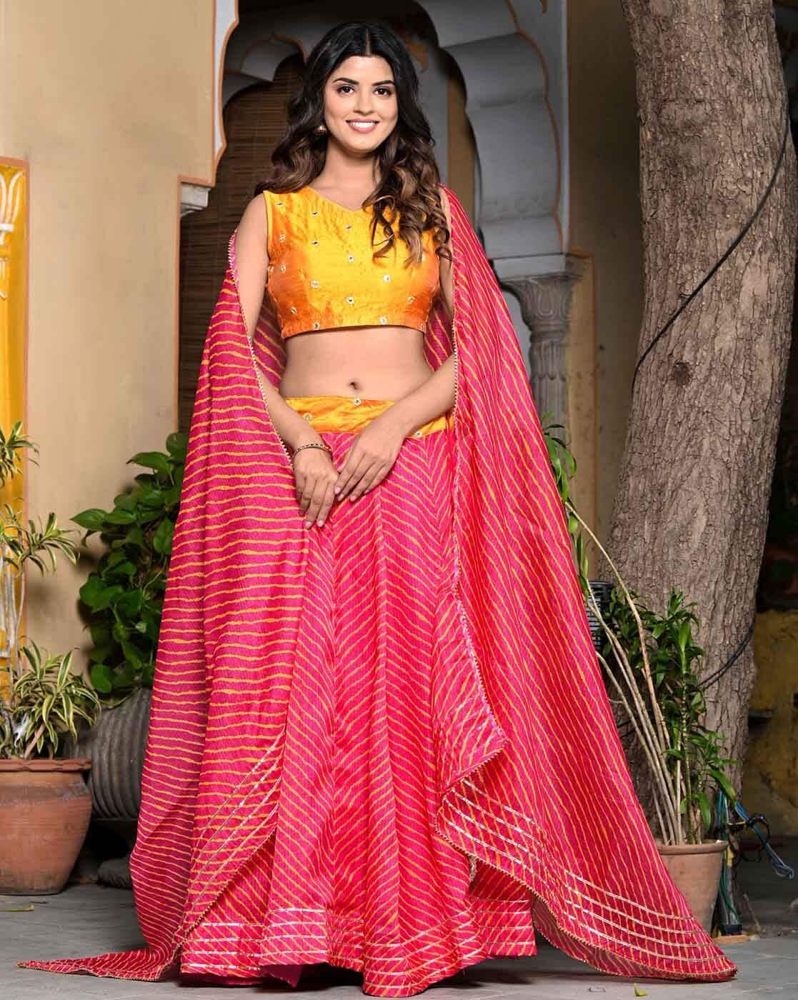 Embroidered Semi Stitched Lehenga Choli (Yellow)