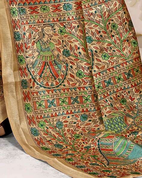 Blue and Red Paithani Silk Saree with Pen Kalamkari - Desically Ethnic