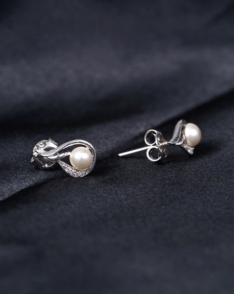 Faith Sterling Silver Sterling Silver Pearl Stud with Single Stone Drop Bar  Earrings 5x15mm - Jewellery from Faith Jewellers UK