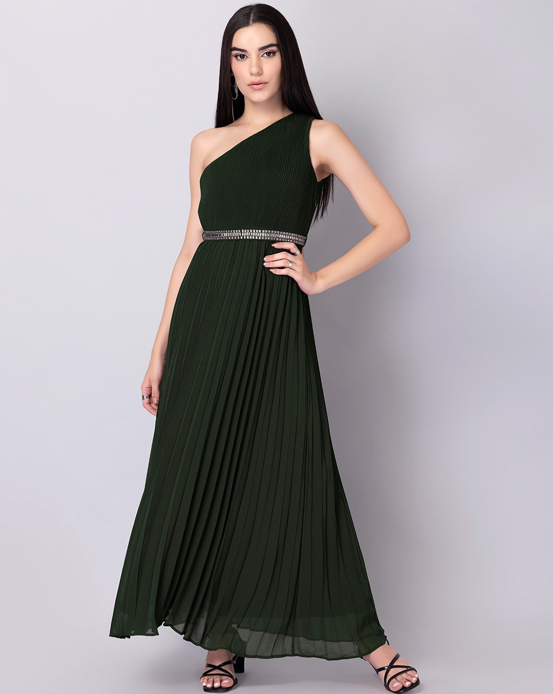 Adrianna Papell One Shoulder Metallic Knit Sleeveless Front Ruched Gown |  Dillard's