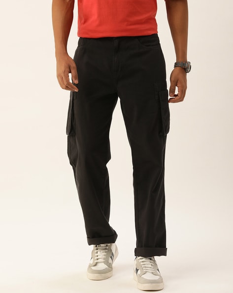 Buy Kryptic Black Straight Fit Trousers for Men Online @ Tata CLiQ