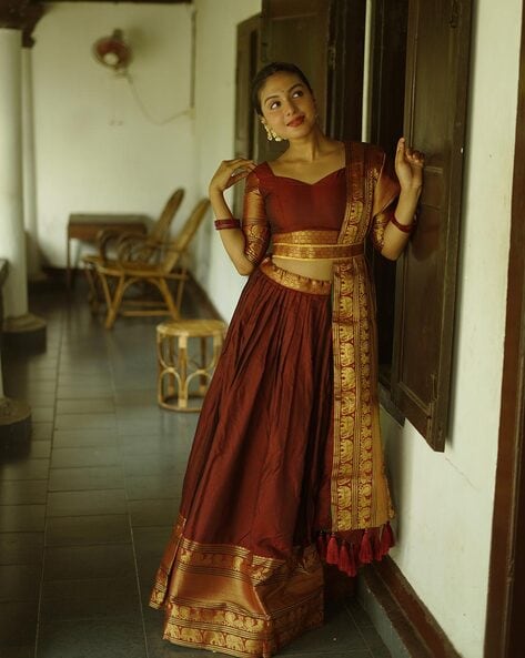 Maroon Pakistani Bridal Wear Half Blouse n Lehenga