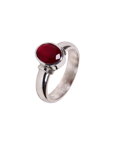 Silver hot garnet ring