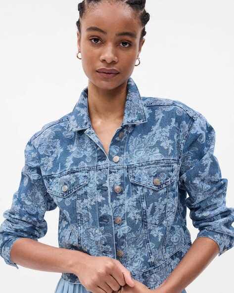 Casey Max Women's Denim Button Up Shirt Floral Leaf Stitching Blue Siz –  Apartment Neun