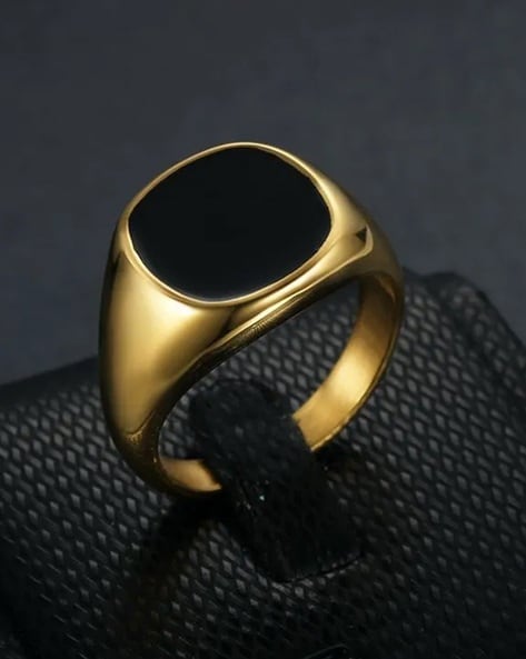 Black Onyx Square Shape Men's Signet Dedicated Ring 14k Yellow Gold Plated  | eBay