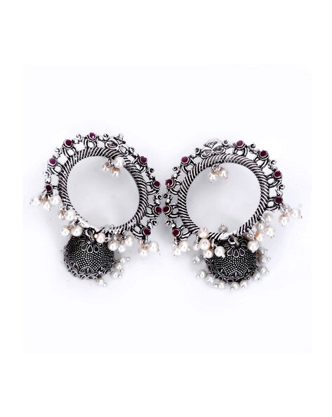Black Mirror Work Jhumka Earrings - Crystal Craver