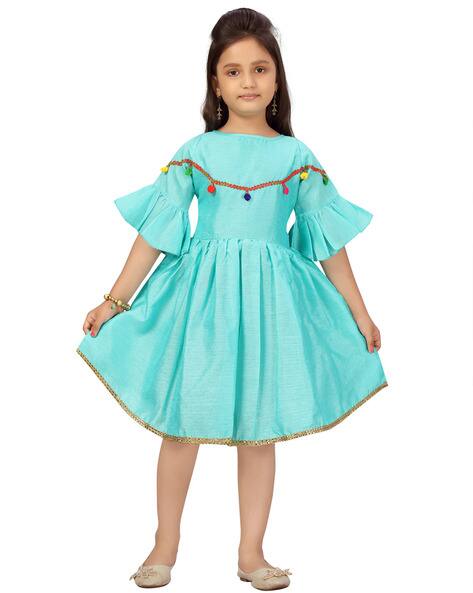 MUHURATAM Fit & Flare Dress with Bell Sleeves