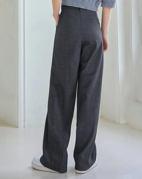 Wide Leg Fit High waist Trousers, Dark Grey