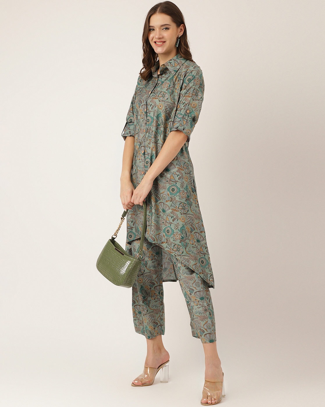 Divena Green Floral Printed Muslin Co-ord Set