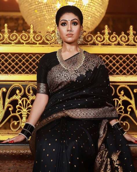 Buy Likha Black Georgette Beads Or Stones Party Wear Saree & Unstitched  Blouse LIKSAR45 (Free Size) Online