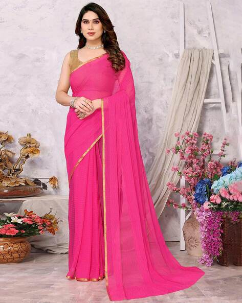 Pink Chiffon Saree with Badla work - Mirra Clothing