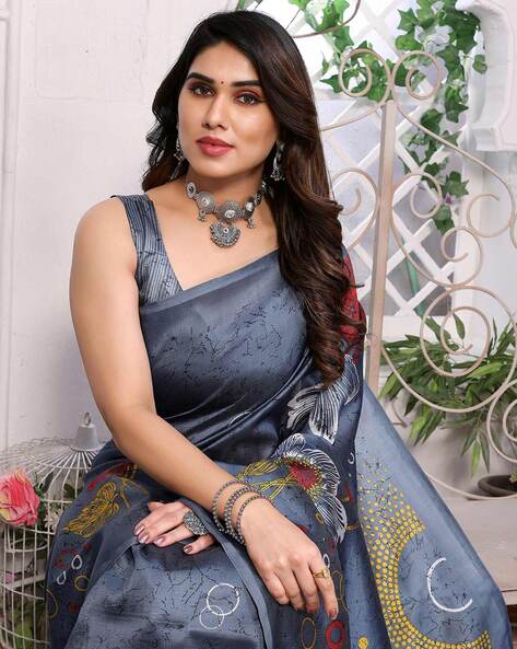 Buy Grey Sarees for Women by FOURLEAF Online | Ajio.com