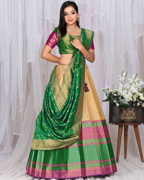 Pista Green Peach Half Saree – Vastrasuka