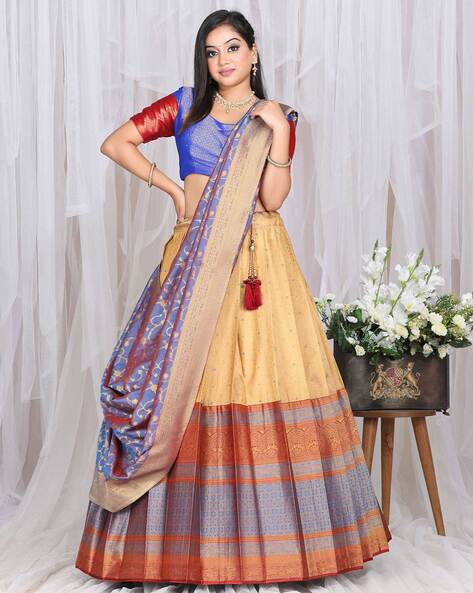 Buy Lace Art Silk Lehenga Choli In Navy Blue And Orange | Wedding Lehenga  Choli