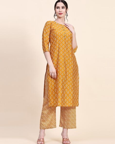 Block Print Straight Kurta Palazzo Set