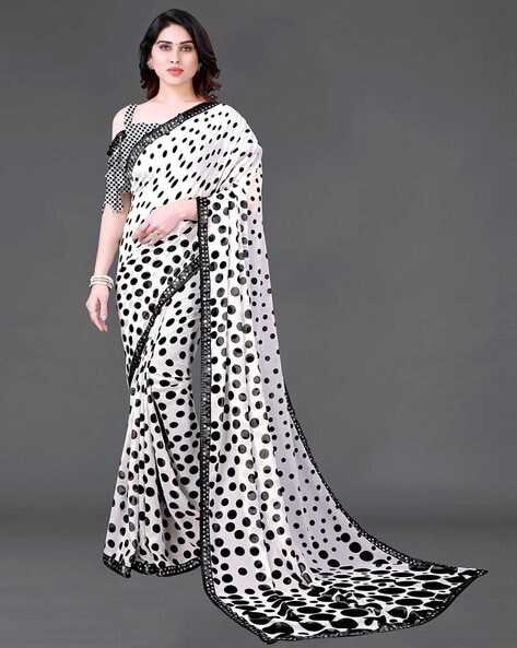 Buy Blue Organza Printed Floral And Polka Dot Pre-draped Saree With Blouse  For Women by Pasha India Online at Aza Fashions.