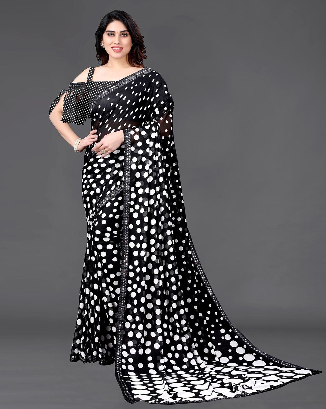 Indi Inside Black Printed Saree With Unstitched Blouse