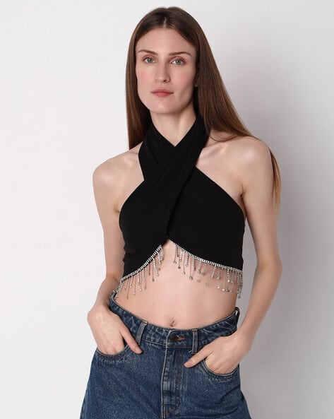 Embellished Halter-Neck Crop Top