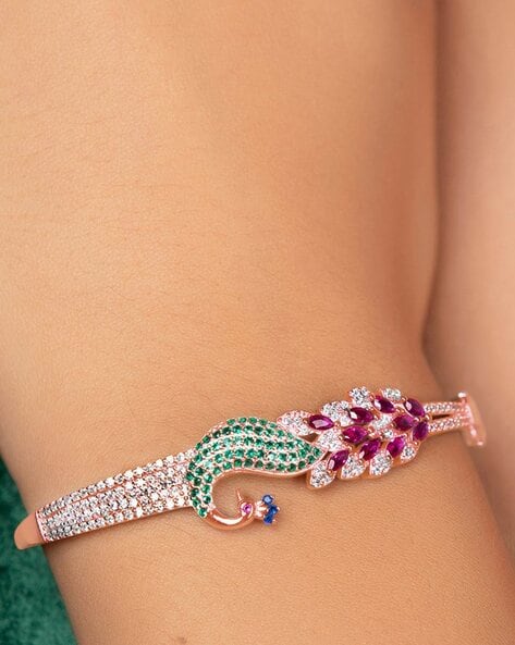 Buy Fida Wedding Luxurious Rose Gold-Plated Peacock Pink American Diamond  Women Kada Bracelet Online