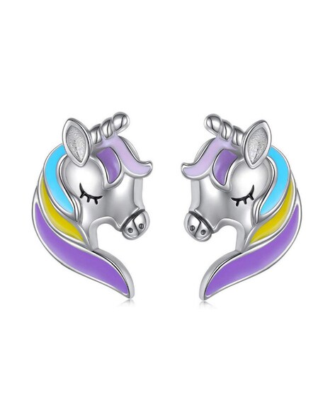 Silver Pastel Enamel Unicorn Stud Earrings | Goldmark (AU)