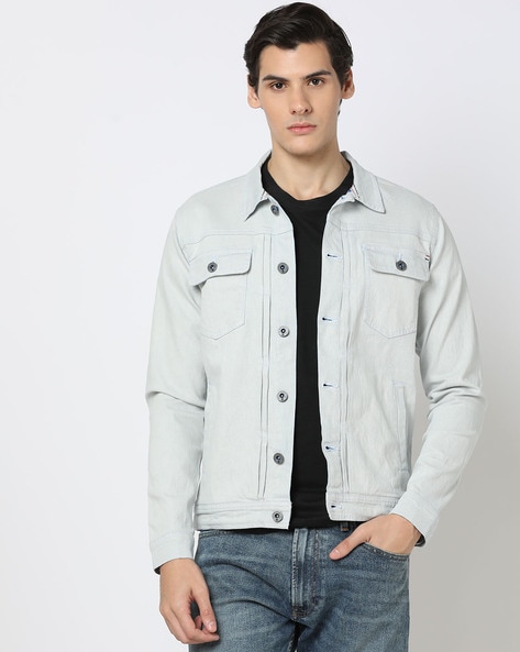 Off-White ,Diagonal Tab Back Slim Denim Jacket in Light Blue BNWT S | eBay