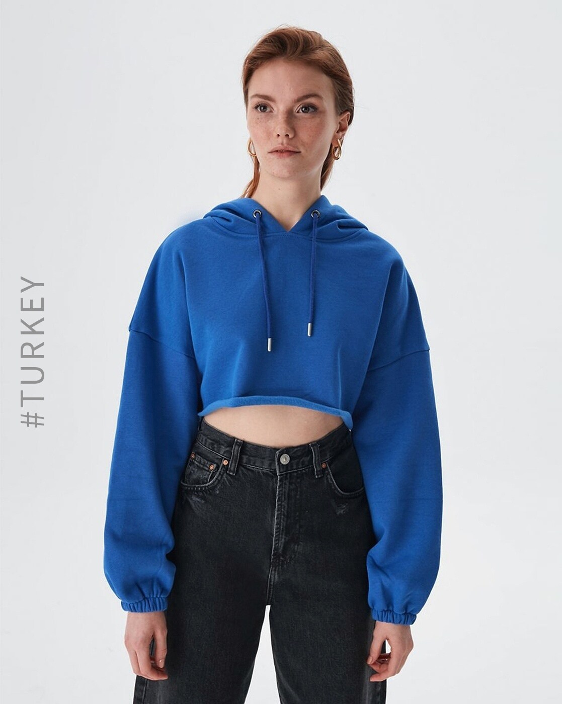 Royal blue cropped hoodie sale