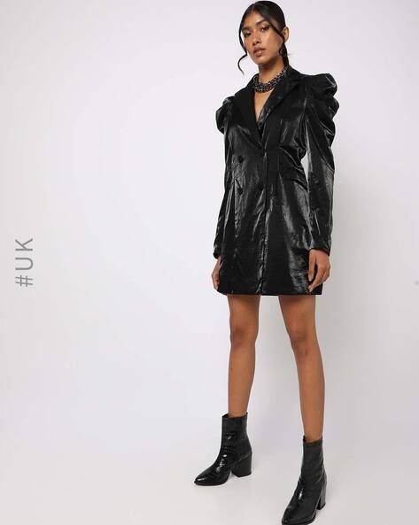 Double Breasted Blazer Dress with Puff Sleeves