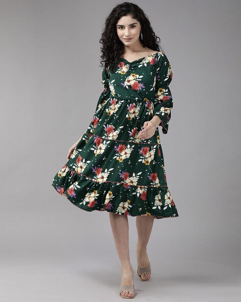 Buy Dark Green Dresses for Women by MUHURATAM Online