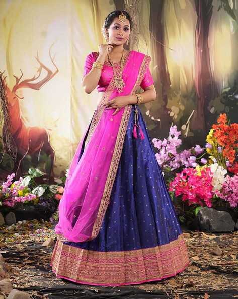 Pink and outlet blue lehenga online