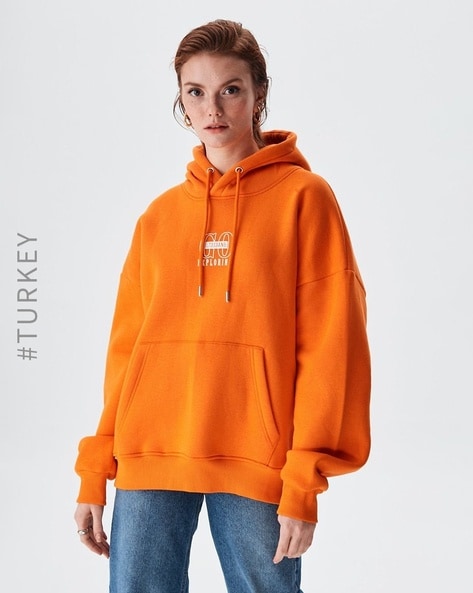 Bright orange hoodie women's best sale