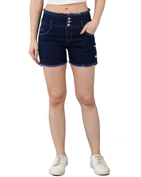 rear view of young woman wearing denim hot pants or booty shorts. fashion  trend. Stock Photo | Adobe Stock