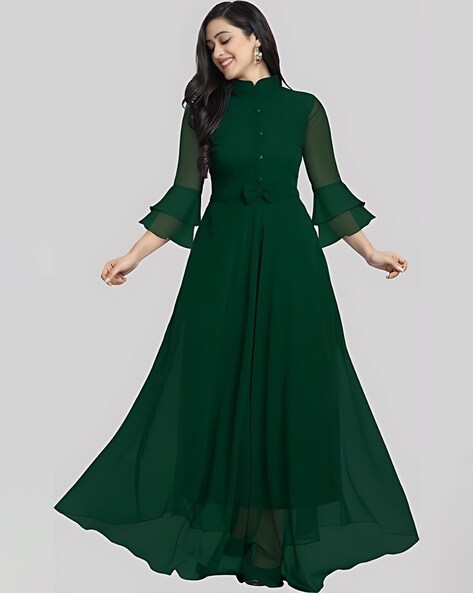 ASOS DESIGN Curve off shoulder corset midi wrap skirt dress in forest green  | ASOS