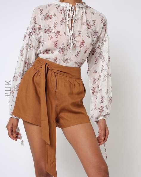 High waisted outlet tie up shorts