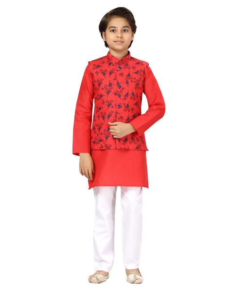 Buy KISAH Woven Men Red Nehru Jacket online