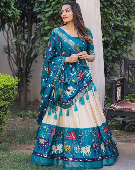 Gorgeous Teal Green Color Original Organza Floral Printed Lehenga Choli