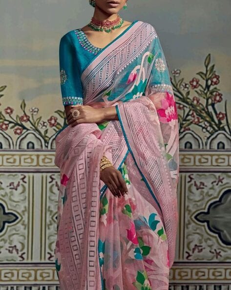 Buy Blush pink Sarees for Women by GLORYANCE Online