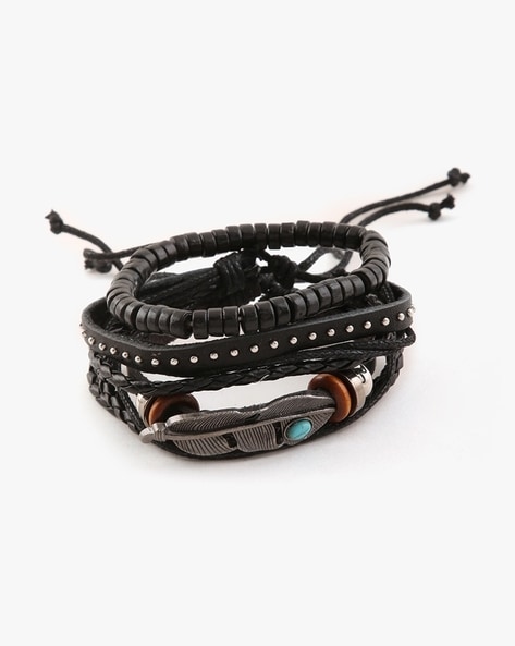 Buy Jewelgenics Black Silver-Plated Leather Charm Bracelet Bracelet (Men)  Online at Best Prices in India - JioMart.