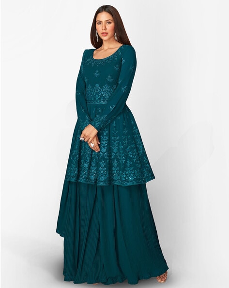 Embroidered Semi-Stitched A-Line Dress Material Price in India