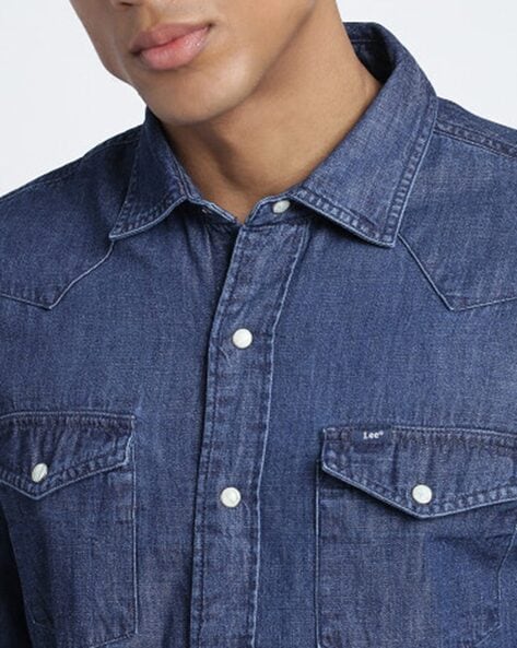 Lee WORKING WEST SHIRT - Button-down blouse - mid blues/blue denim -  Zalando.de