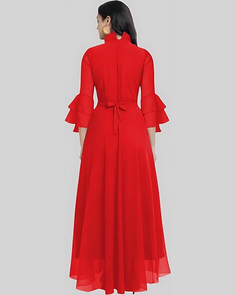 Elegant Red Lace Long Sleeve Cocktail Party Dress - TheCelebrityDresses