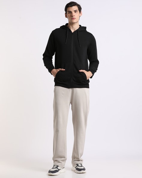 Zip-Front Hoodie with Split-Kangaroo Pockets