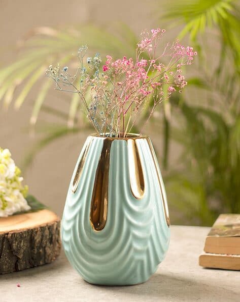 Emrald Ceramic Vase Ribbed Flower Holder