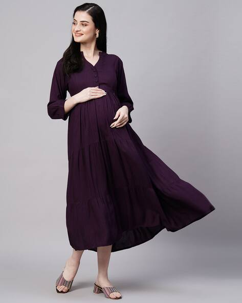 V-Neck Tiered Maternity Dress - Main Image