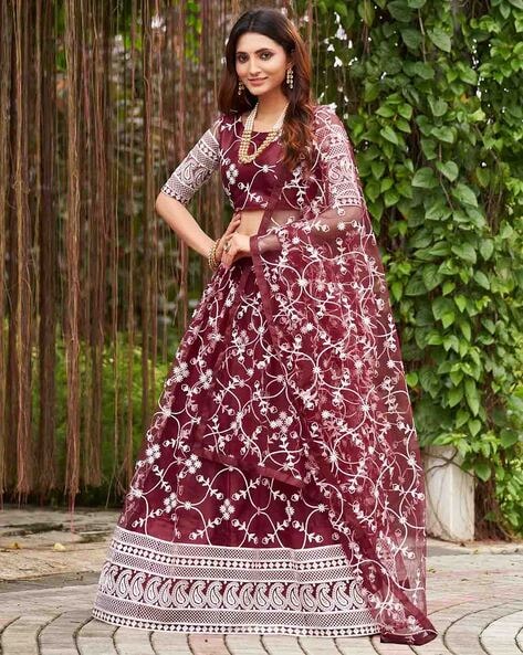 Chanderi And Georgette Maroon Bridal Lehenga Choli at Rs 8000 in Jaipur