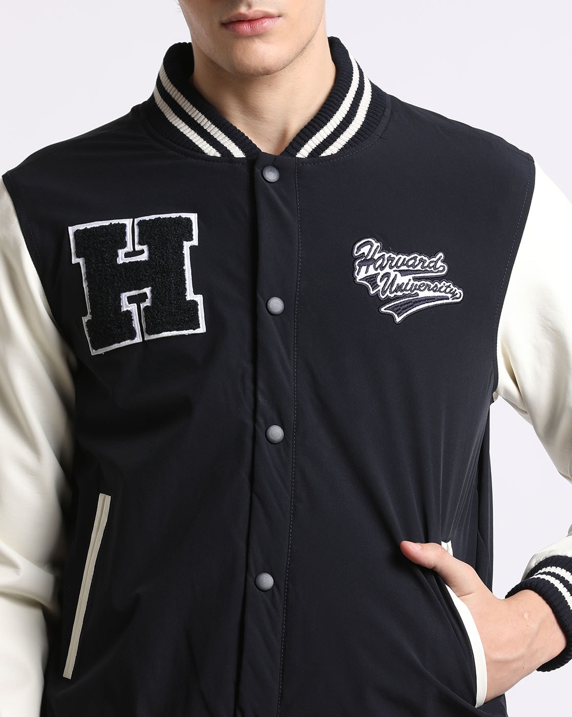 Buy Men's Take The Shot Black Varsity Jacket Online | SNITCH