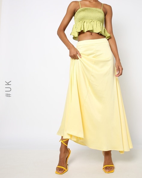 Buy Yellow Crop-top & Tiered Skirt Set online in India