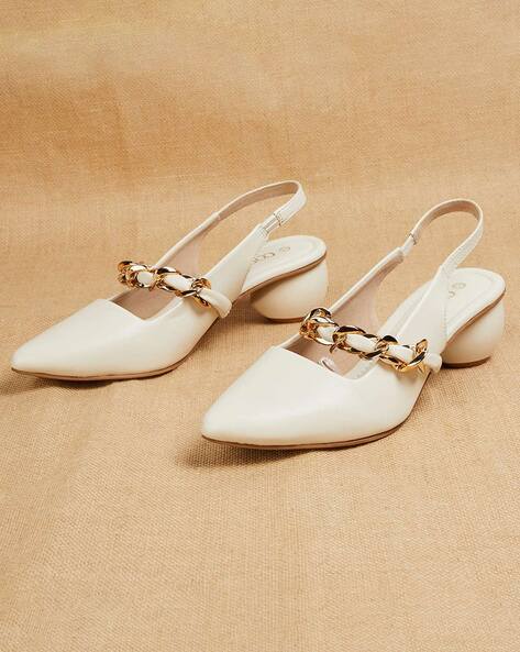 Pearl Accent Closed Toe Ivory Heels for Brides | Bella Belle