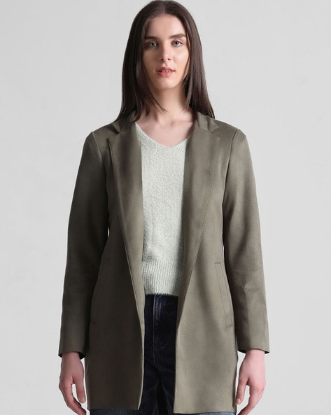 Olive green cheap wool coat womens